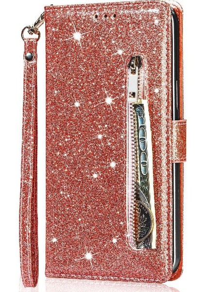 IPhone 14 Için Fermuar Cep Durumda Pro Max Kart Tutucu Pu Deri Glitter (Yurt Dışından)