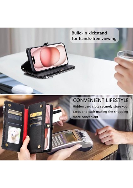 IPhone 12 Pro Max Için Crossbody Durumda Rfıd Engelleme Fermuar Faturaları Yuvası 9 (Yurt Dışından)