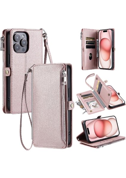 Crossbody Durumda IPhone 14 Pro 9 Kart Yuvaları Fermuar Faturaları Yuvası Uzun Rfıd (Yurt Dışından)