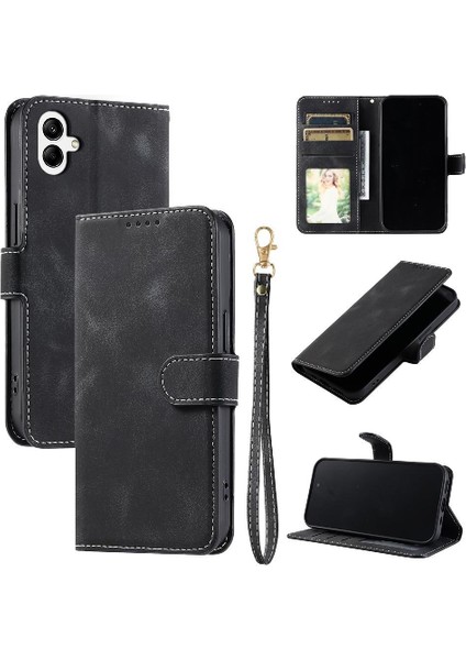 Samsung Galaxy A05 Kickstand Pu Deri Manyetik Bilek Kayışı Için Flip Case (Yurt Dışından)