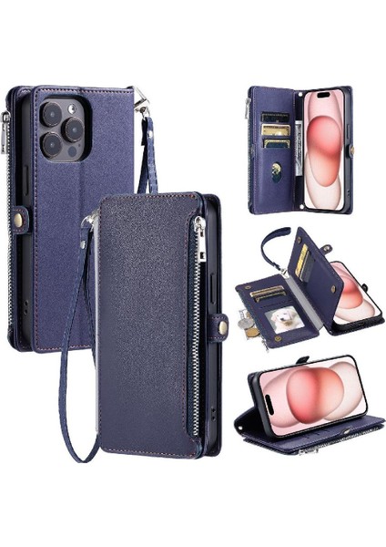 Crossbody Durumda IPhone 14 Pro 9 Kart Yuvaları Fermuar Faturaları Yuvası Uzun Rfıd (Yurt Dışından)