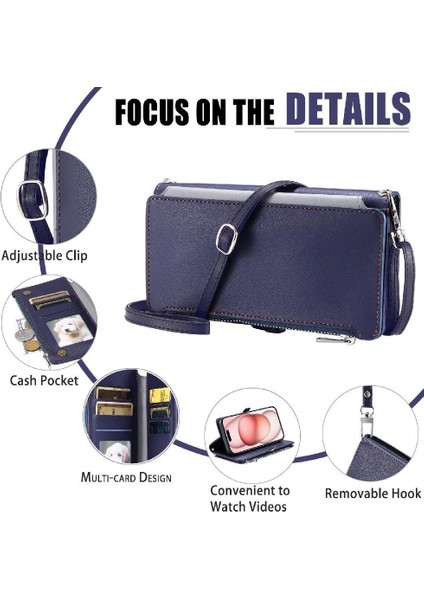 Crossbody Durumda IPhone 14 Pro 9 Kart Yuvaları Fermuar Faturaları Yuvası Uzun Rfıd (Yurt Dışından)