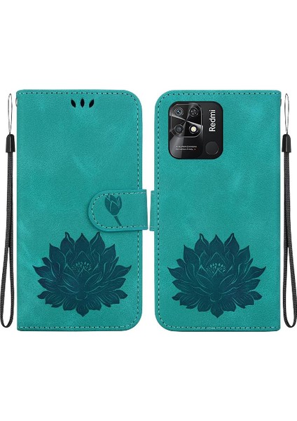 Xiaomi Redmi 10C Kabartma Lotus Çiçek Manyetik Kickstand Için Flip Case (Yurt Dışından)