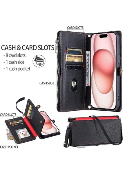 IPhone 13 Için Crossbody Durumda Pro Max Rfıd Engelleme Uzun Kordon 9 Kart (Yurt Dışından)