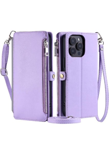 Crossbody Durumda IPhone 14 Pro 9 Kart Yuvaları Fermuar Faturaları Yuvası Uzun Rfıd (Yurt Dışından)