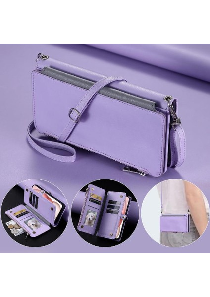 Crossbody Durumda IPhone 14 Pro 9 Kart Yuvaları Fermuar Faturaları Yuvası Uzun Rfıd (Yurt Dışından)