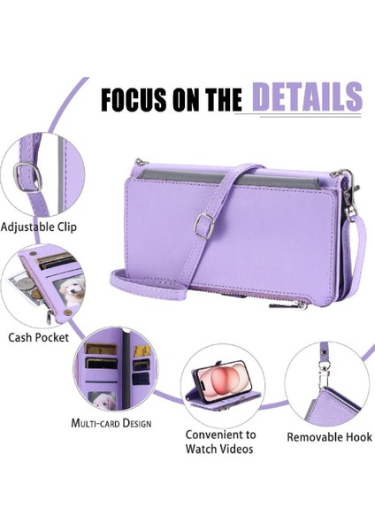 Crossbody Durumda IPhone 14 Pro 9 Kart Yuvaları Fermuar Faturaları Yuvası Uzun Rfıd (Yurt Dışından)