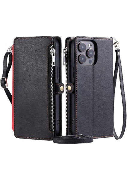 Crossbody Durumda IPhone 14 Pro 9 Kart Yuvaları Fermuar Faturaları Yuvası Uzun Rfıd (Yurt Dışından)