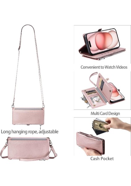 Crossbody Durumda IPhone 14 Pro 9 Kart Yuvaları Fermuar Faturaları Yuvası Uzun Rfıd (Yurt Dışından)