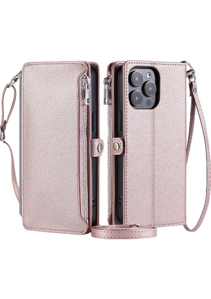 Crossbody Durumda IPhone 14 Pro 9 Kart Yuvaları Fermuar Faturaları Yuvası Uzun Rfıd (Yurt Dışından)