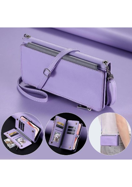 IPhone 11 Pro Max Rfıd Engelleme Için Crossbody Durumda 9 Kart Yuvaları Fermuar (Yurt Dışından)