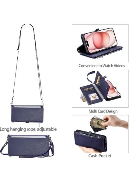 IPhone 12 Pro Max Için Crossbody Durumda Rfıd Engelleme Fermuar Faturaları Yuvası 9 (Yurt Dışından)