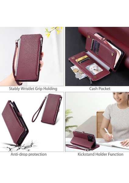 IPhone 11 Pro Max Rfıd Engelleme Için Crossbody Durumda 9 Kart Yuvaları Fermuar (Yurt Dışından)