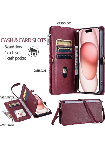 IPhone 11 Pro Max Rfıd Engelleme Için Crossbody Durumda 9 Kart Yuvaları Fermuar (Yurt Dışından)