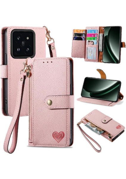 Xiaomi 14T Darbeye Fermuar Cüzdan Deri Kılıf Aşk Için Flip Case (Yurt Dışından)