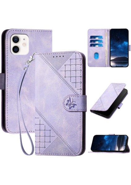 Ayrılabilir El Kayışı Kabartmalı Kelebek ile IPhone 12 Mini Için Flip Case (Yurt Dışından)