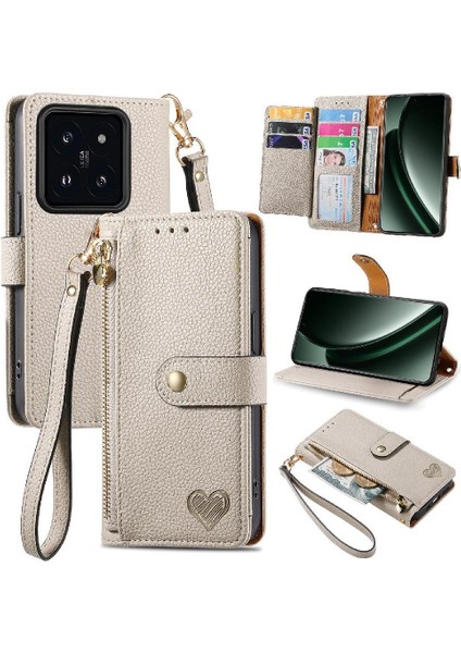 Xiaomi 14T Darbeye Fermuar Cüzdan Deri Kılıf Aşk Için Flip Case (Yurt Dışından)