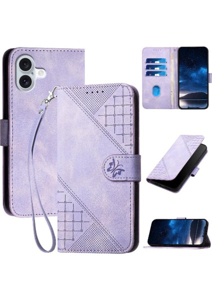IPhone 16 Için Flip Case Artı Kabartmalı Kelebek ve Kredi Kartı Yuvası ile (Yurt Dışından)