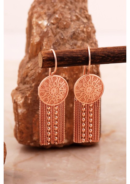 Anadolu Motifli Elişi Hasır Rose Gümüş Küpe 7003