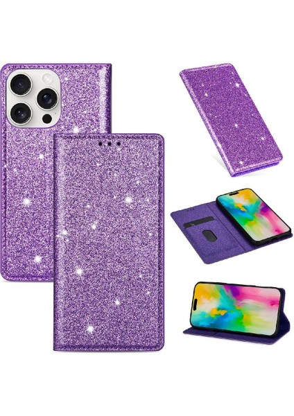 IPhone 16 Pro Max Manyetik Kapatma Flip Case Cüzdan Için Glitter Flip Case (Yurt Dışından)