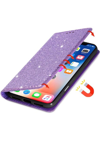 IPhone 16 Pro Max Manyetik Kapatma Flip Case Cüzdan Için Glitter Flip Case (Yurt Dışından)
