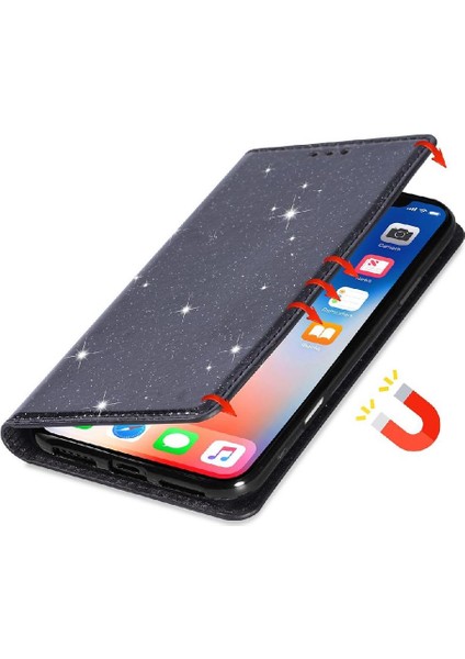 IPhone 16 Için Glitter Flip Case Artı Pu Deri Kart Tutucu Manyetik Kapak (Yurt Dışından)