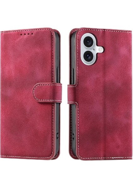 IPhone 16 Için Flip Case Bilek Kayışı Kickstand Cüzdan Kart Yuvaları Pu Deri (Yurt Dışından)