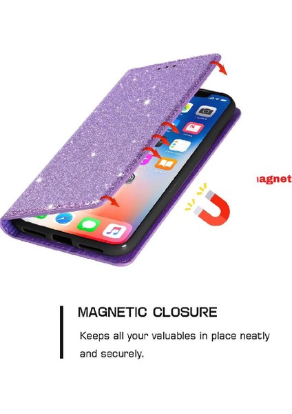 IPhone 14 Için Glitter Flip Case Pu Deri Kart Tutucu Manyetik Kapatma (Yurt Dışından) modelleri