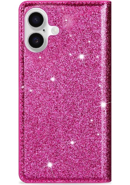IPhone 16 Için Glitter Flip Case Artı Pu Deri Kart Tutucu Manyetik Kapak (Yurt Dışından)