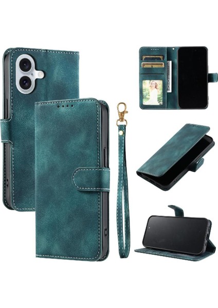 IPhone 16 Için Flip Case Artı Pu Deri Manyetik Cüzdan Kart Yuvaları Bilek (Yurt Dışından)