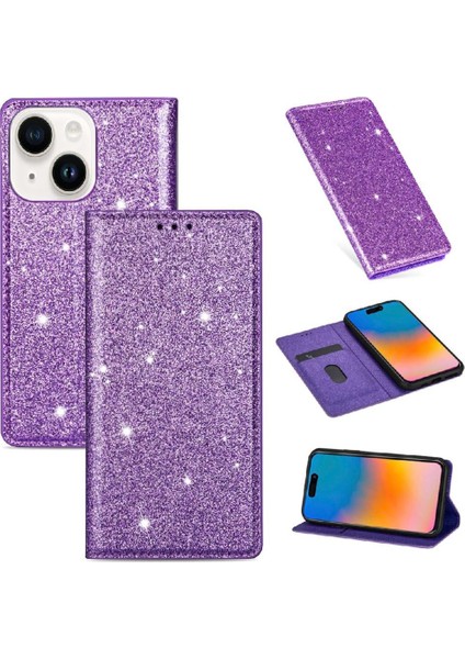 IPhone 15 Için Glitter Flip Case Artı Kart Tutucu Flip Case Cüzdan Pu (Yurt Dışından)