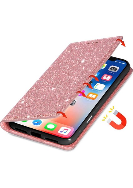 IPhone 16 Için Glitter Flip Case Artı Pu Deri Kart Tutucu Manyetik Kapak (Yurt Dışından)