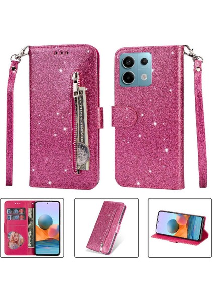Xiaomi Redmi Not 13 Için Fermuarlı Cebi Durumda 4g Glitter Cüzdan Kılıf Kartı (Yurt Dışından)