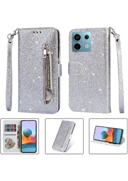 Xiaomi Redmi Not 13 Için Fermuarlı Cebi Durumda 4g Glitter Cüzdan Kılıf Kartı (Yurt Dışından)