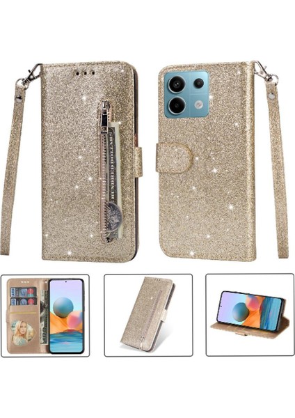 Xiaomi Redmi Not 13 Için Fermuarlı Cebi Durumda 4g Glitter Cüzdan Kılıf Kartı (Yurt Dışından)