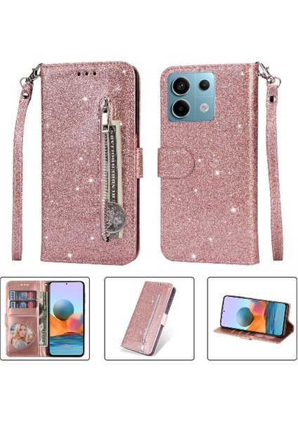 Xiaomi Redmi Not 13 Için Fermuarlı Cebi Durumda 4g Glitter Cüzdan Kılıf Kartı (Yurt Dışından)