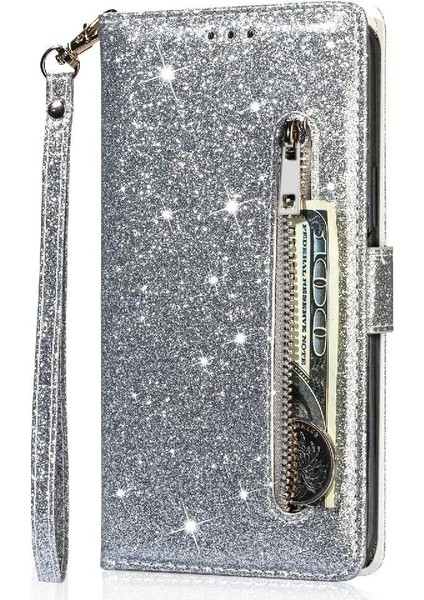IPhone 14 Için Fermuar Cep Durumda Pro Max Kart Tutucu Pu Deri Glitter (Yurt Dışından)