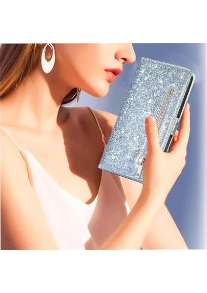 IPhone 14 Için Fermuar Cep Durumda Pro Max Kart Tutucu Pu Deri Glitter (Yurt Dışından)