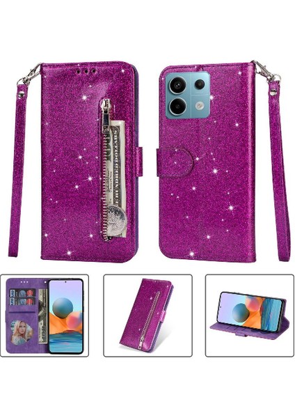 Xiaomi Redmi Not 13 Için Fermuarlı Cebi Durumda 4g Glitter Cüzdan Kılıf Kartı (Yurt Dışından)