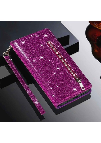 Xiaomi Redmi Not 13 Için Fermuarlı Cebi Durumda 4g Glitter Cüzdan Kılıf Kartı (Yurt Dışından)