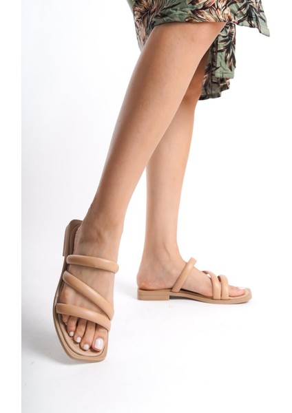 MİA026-1603 Günlük Kadın Bantlı Nut Beji Tatil Terliği fırsatları
