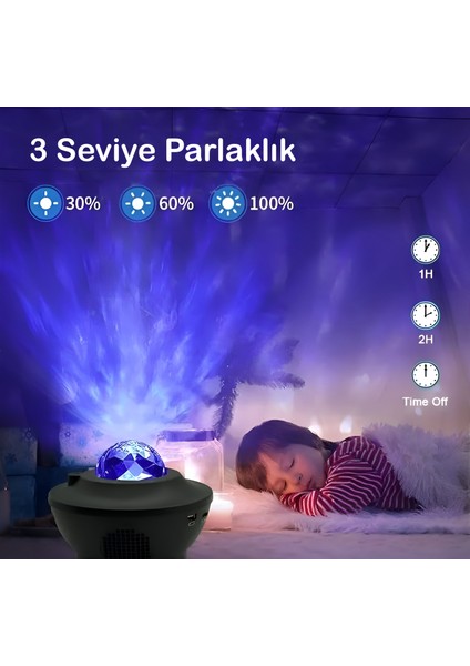 LED Yıldız Projektör Lambası, Yıldızlı Gece Lambası, Okyanus Dalgası