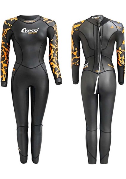 Kuwae Lady Yüzücü Elbisesi Black/orange-2mm - No:2 / S