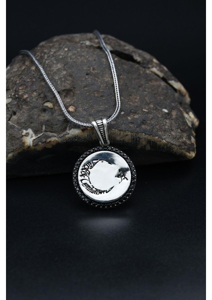 Gümüş Ay Yıldızlı (Ay Yıldız) 925 Ayar Gümüş Kolye Zincir Zirkon Taş Süslemeli 900545 fırsatları