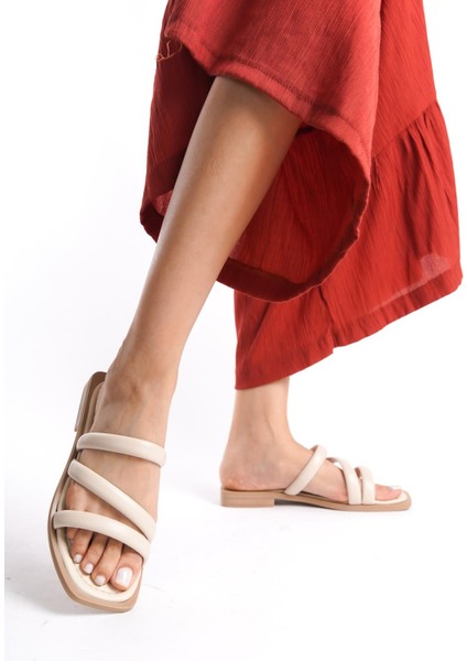 MİA026-1603 Günlük Kadın Bantlı Bej Renkli Tatil Terliği fırsatları