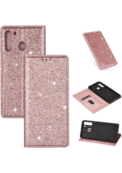 Samsung Galaxy A21 Kart Tutucu Için Glitter Durumda Manyetik Kapatma Pu Flip (Yurt Dışından)