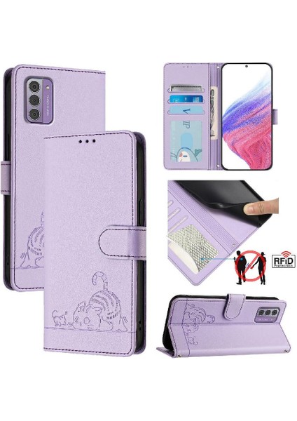 Nokia G310 5g Için Kılıf Cüzdan Kapak Çevirin Kedi Rfıd Kart Yuvası Tutucu (Yurt Dışından)