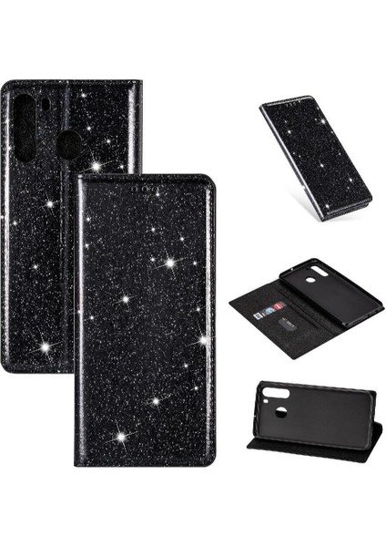 Samsung Galaxy A21 Kart Tutucu Için Glitter Durumda Manyetik Kapatma Pu Flip (Yurt Dışından)