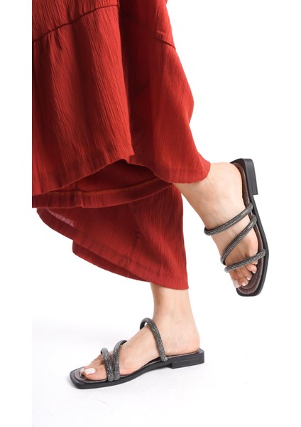 MİA026-1602 Günlük Kadın Taşlı Platin Tatil Terliği fırsatları