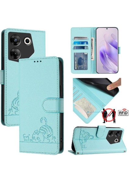 Tecno Camon 20 Pro 5g Kedi Rfıd Kart Yuvası Tutucu Kickstand Cüzdan Için Kılıf (Yurt Dışından)